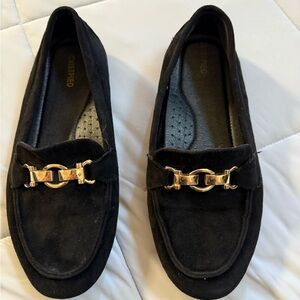 CVISTPEO Black Gold Chain Loafers Size 10 Women’s Faux Suede Slip-On Shoes
